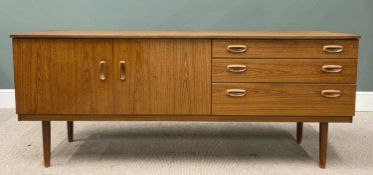 SCHREIBER MID-CENTURY LONG SIDEBOARD, twin cupboard doors, three opening drawers, tapering supports,