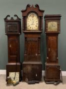 THREE ANTIQUE LONGCASE CLOCKS each for restoration / workshop parts, includes oak cased, brass