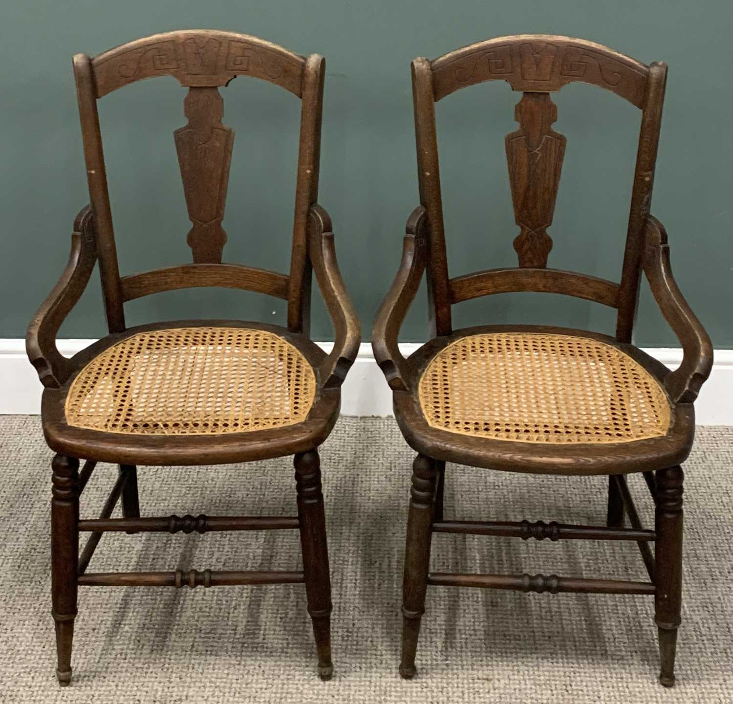 REPRODUCTION BENTWOOD SETTEE & FOUR VINTAGE OAK SIDE CHAIRS, X frame back, rounded end, canework - Image 4 of 9