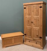 TWO ITEMS OF MODERN BEDROOM FURNITURE, Mexican type pine two door wardrobe, interior shelf and
