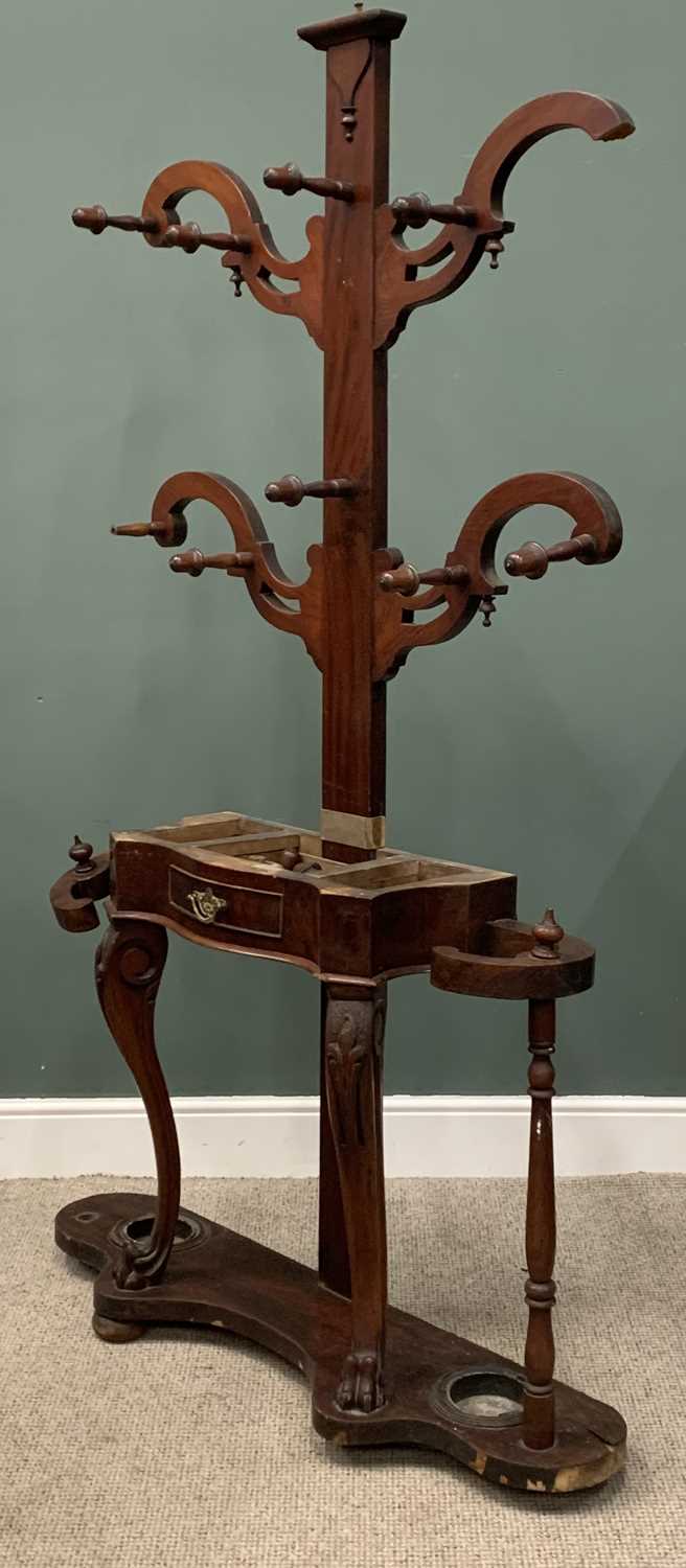 VICTORIAN MAHOGANY HALL STAND, pierced and scrolled four branches, turned wooden hangers, central - Image 4 of 5