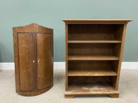 TWO ITEMS ANTIQUE & REPRODUCTION OAK FURNITURE, bow front two door wall hanging corner cupboard,
