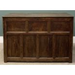 WELSH OAK COFFER early 19th Century, four plank top, four plank lid, three over four recess panelled