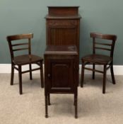 FOUR ITEMS OF OCCASIONAL FURNITURE including bow front mahogany rail-back music cabinet, single