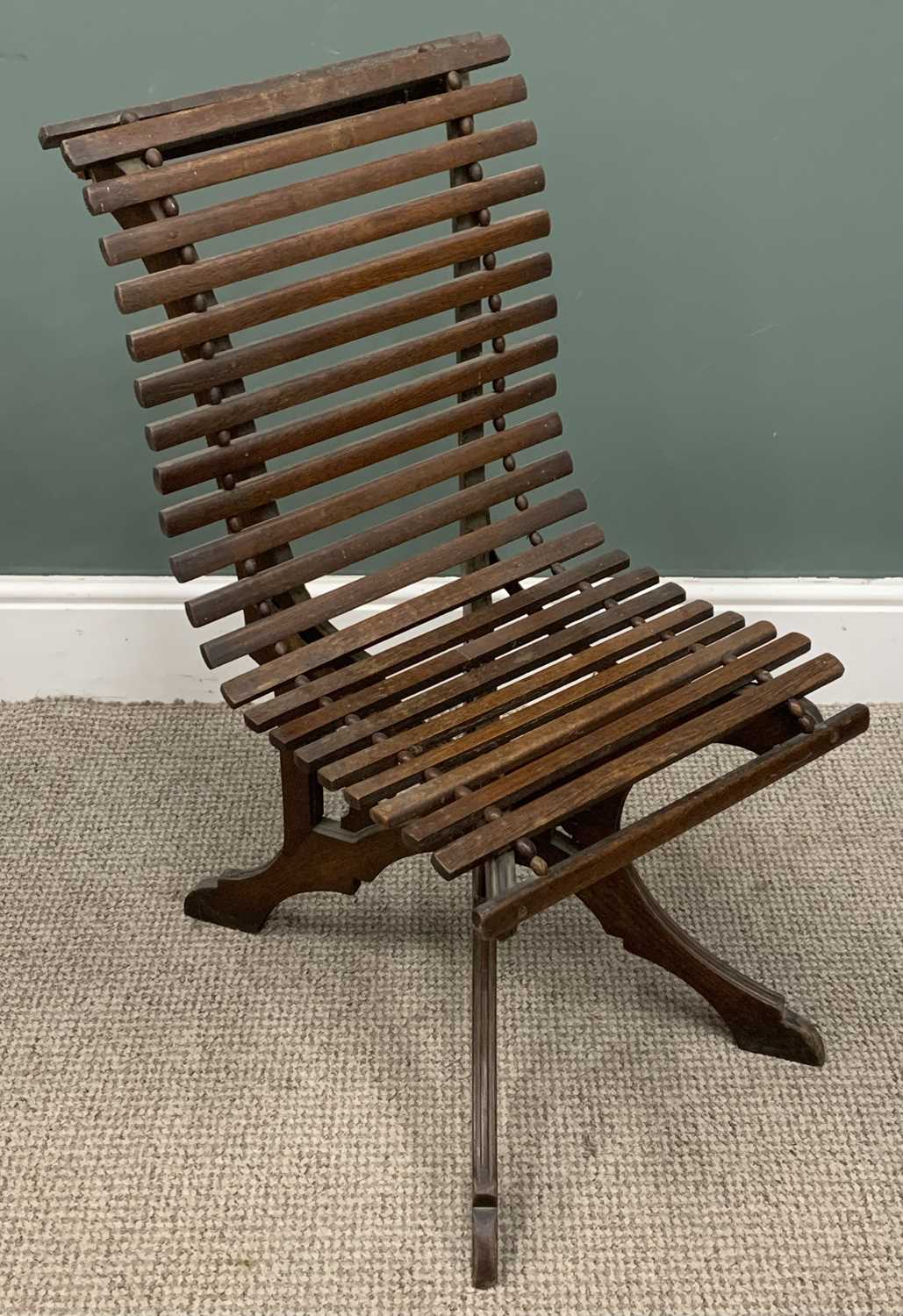 THREE ITEMS OF VINTAGE FURNITURE including unusual chair with slatted seat and a barley twist oblong - Image 5 of 6