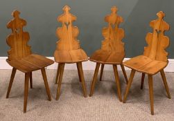 SET OF FOUR MODERN PINE SIDE CHAIRS, Scandinavian style, scroll shaped backs, pegged tenon joints,