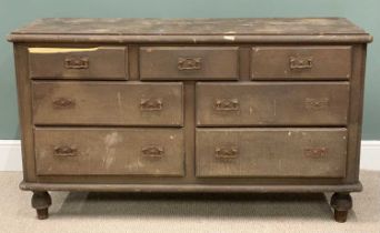 VINTAGE SCUMBLE PAINTED CHEST of three short, four long drawers, Art Nouveau type metal backplates