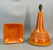PILKINGTON'S ROYAL LANCASTRIAN - a dish, fluted square form, mottled orange glaze, circa 1930,