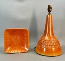 PILKINGTON'S ROYAL LANCASTRIAN - a dish, fluted square form, mottled orange glaze, circa 1930,