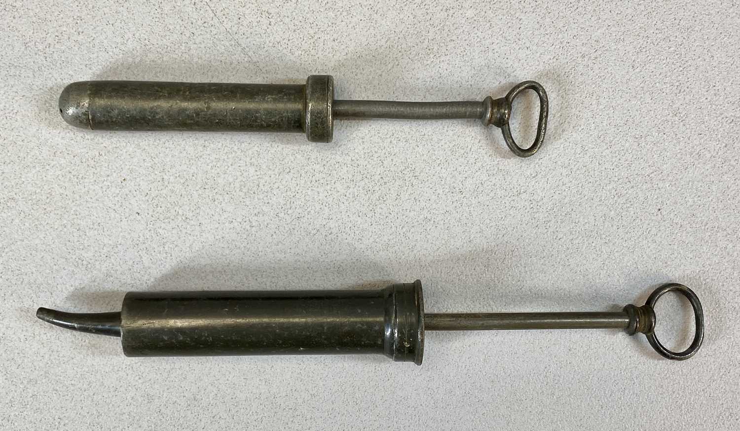 MIXED COLLECTABLES GROUP, including two 19th century pewter douche/enema syringes, 18cms the - Image 2 of 4
