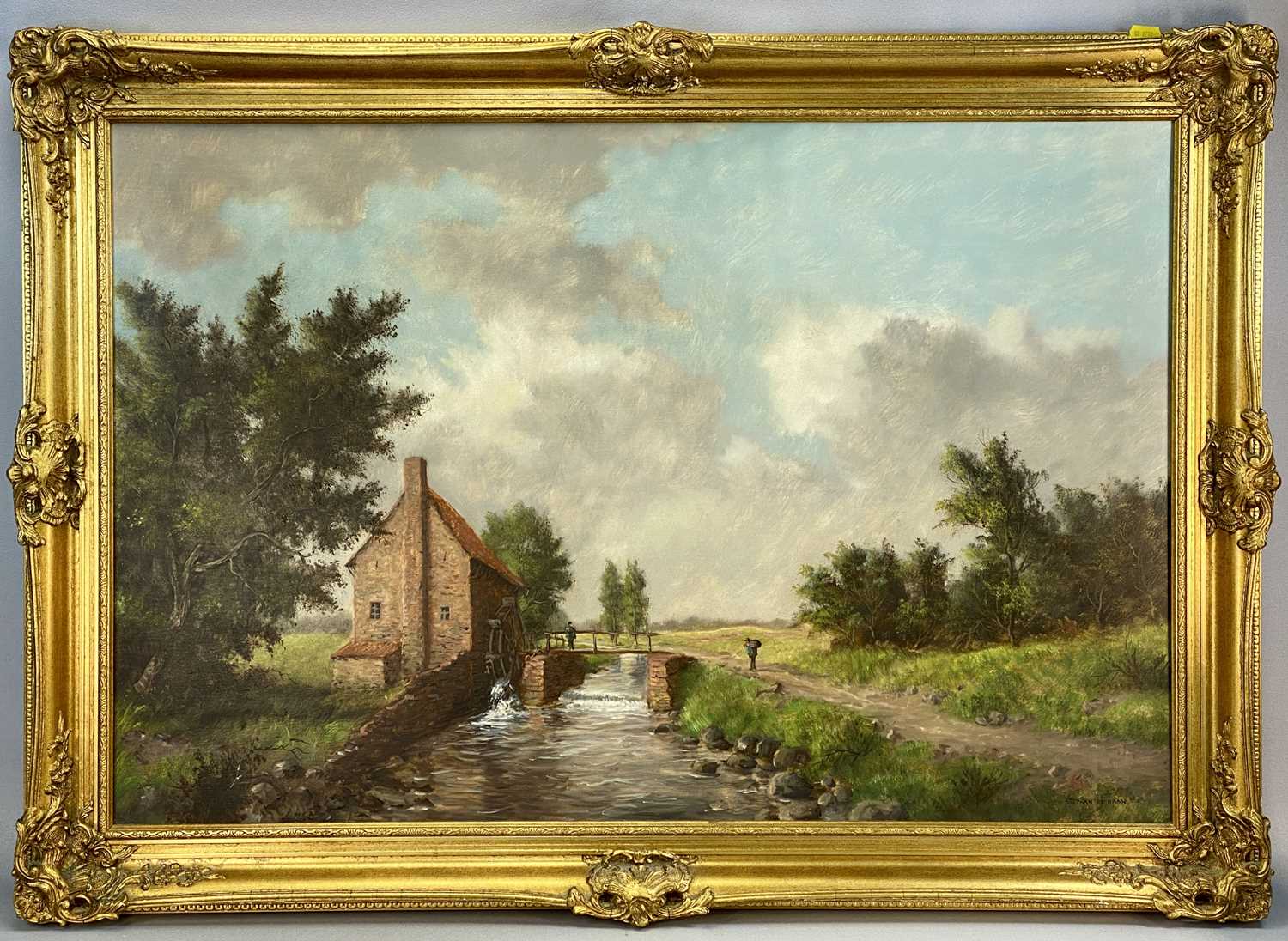 ‡ STEPHAN DE HAAN (Dutch 20th century) oil on canvas - watermill with figures to side, signed - Image 2 of 4