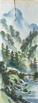 JAPANESE SCROLL PAINTING of mountainous river, signed, 184 x 53cms, with box Provenance: private