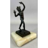 GRAND TOUR STYLE BRONZE THE DANCING FAUN OF POMPEII, on alabaster base, 17.5cms (h) Provenance: