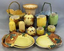 BURLEIGH WARE, group of brightly coloured acorn design dishes, salt and peppers, jug and bowl and