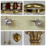 MIXED GOLD & OTHER JEWELLERY, including 9ct gold wedding band, size R, 2.2gms, yellow metal Prince