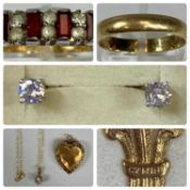 MIXED GOLD & OTHER JEWELLERY, including 9ct gold wedding band, size R, 2.2gms, yellow metal Prince