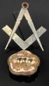 LARGE MASONIC BROOCH & A JAPANESE SATSUMA BELT BUCKLE, the brooch in unmarked, untested white metal,