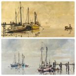 ‡ ROBIN FRANKLIN oils on board (2) - two boating scenes, in mid-century type frames, both signed, 37