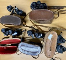 ROSS OF LONDON BINOCULARS, five cased pairs, Bino. Prysm no. 5, Mark 2 x 7, no. 19786, 9 x 35