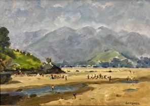 ‡ KEITH GARDNER RCA oil on board - entitled verso "Borth y Gest Beach 1980 Channel", signed lower