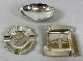 GROUP OF THREE ELIZABETH II SMALL SILVER ITEMS, square form ash tray, engine turned border,