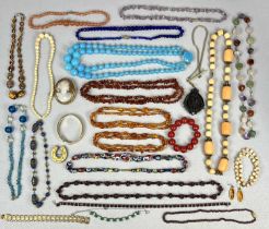 INTERESTING GROUP OF COSTUME JEWELLERY, including Murano and other glass bead necklaces, gold tone