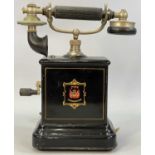 EARLY 20TH CENTURY JYDSK TELEFON AKTIESELSKAB - DANISH PILLAR TABLETOP TELEPHONE, with crank handle,