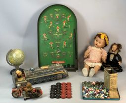 BATTERY OPERATED TRAIN "SILVER MOUNTAIN", a clockwork motorbike and rider, both tin plate, Chad