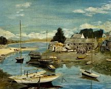 ‡ W. E. GREENWOOD (British 20th century) oil on board - Abersoch Harbour, signed lower right, 39.5 x
