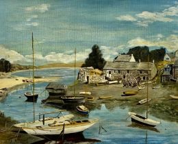 ‡ W. E. GREENWOOD (British 20th century) oil on board - Abersoch Harbour, signed lower right, 39.5 x