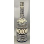 LARGE NORTH AFRICAN SAFI EARTHENWARE BOTTLE VASE, decorated with bands of blue geometric pattern