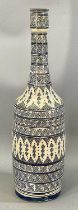 LARGE NORTH AFRICAN SAFI EARTHENWARE BOTTLE VASE, decorated with bands of blue geometric pattern