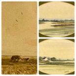 BRITISH WATERCOLOURS (20th century), P. HOOSON - oval pair landscapes, 11 x 16cms and J. HOLLYER -