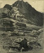 UNKNOWN (20th century) limited edition 8/25 black and white engraving - Tryfan, indistinctly signed,