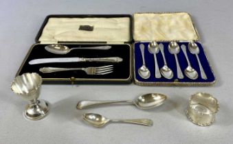 MIXED GROUP OF SILVER ITEMS, including cased set of six George V tea spoons, handles with golf