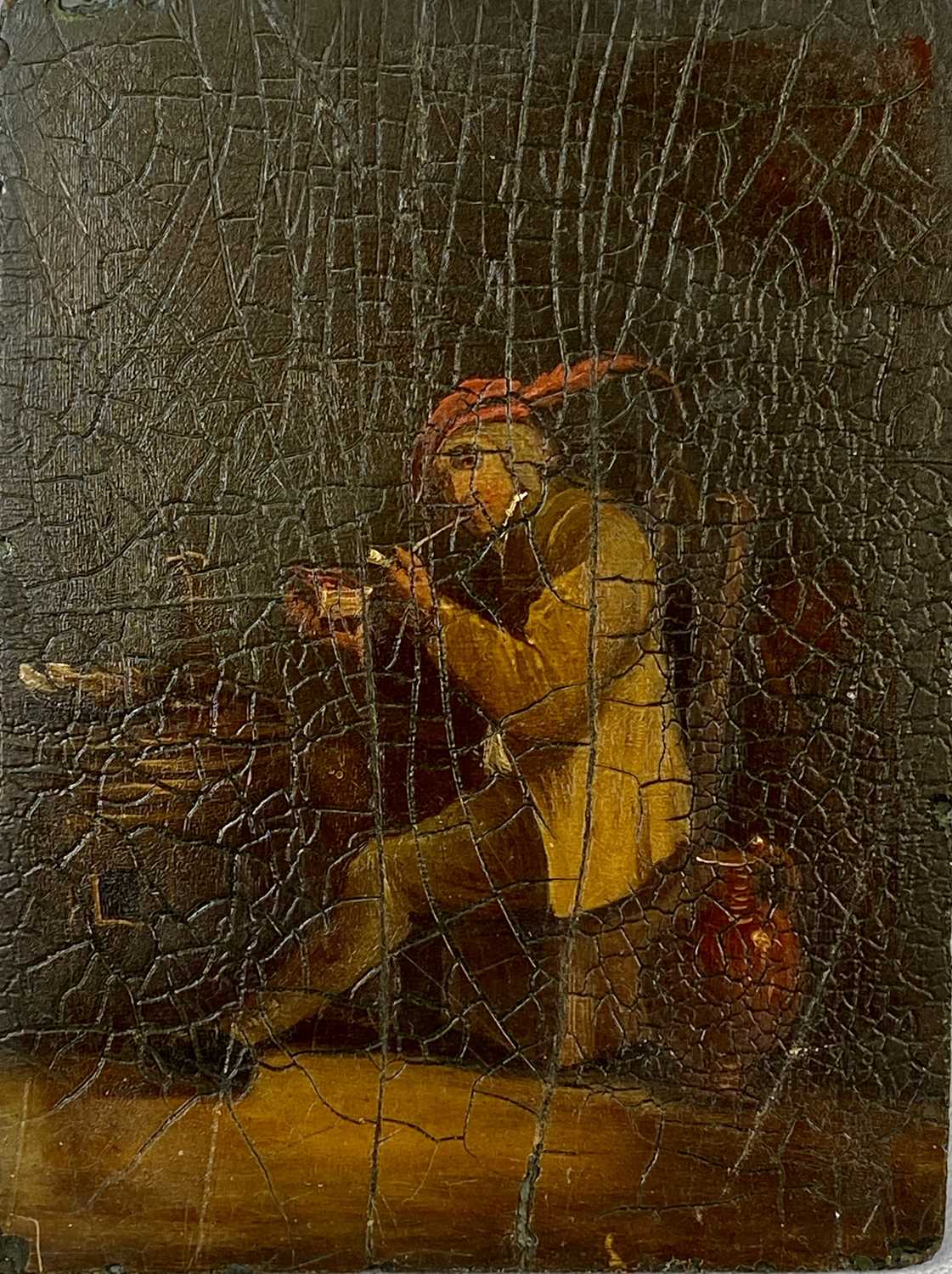 18TH / 19TH CENTURY oils on board - interior scene with man lighting pipe, 18 x 13.5cms and interior - Image 2 of 5