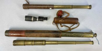 FOUR ANTIQUE/VINTAGE TELESCOPES, brass and leather Stewart London "Rifle Man", single drawer,