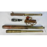 FOUR ANTIQUE/VINTAGE TELESCOPES, brass and leather Stewart London "Rifle Man", single drawer,