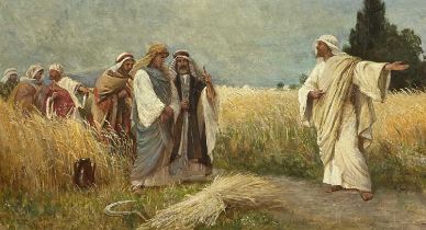 JOHN PEDDER (British 1850-1929) oil on canvas - biblical scene, entitled verso "Christ in the