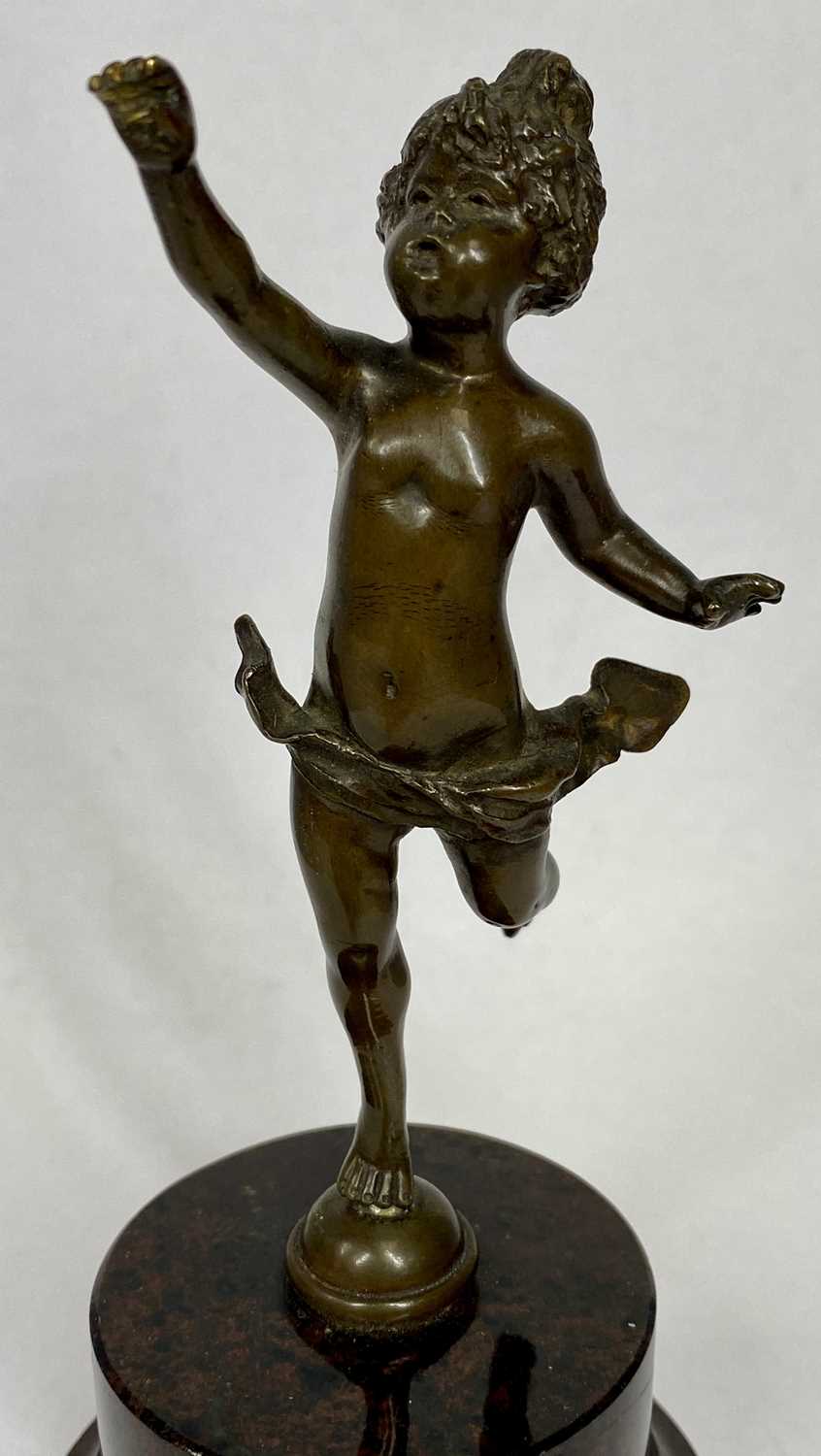 SMALL BRONZE FIGURE OF DANCING CHILD, 19th century, on polished marble pedestal, 14cms (h) - Image 2 of 4