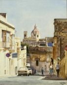 ‡ J. A. HANSON (20th century) watercolour - figures in street, signed and entitled "Gozo Malta 1989"