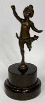 SMALL BRONZE FIGURE OF DANCING CHILD, 19th century, on polished marble pedestal, 14cms (h)
