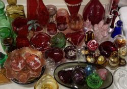 GLASSWARE ASSORTMENT, to include Cranberry, Mary Gregory type and other glassware, paperweights etc.