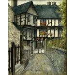 ‡ MICHAEL BRISCOE (British 20th century) watercolour - half-timbered houses, entitled verso "Trinity