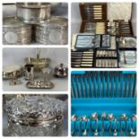 MIXED CUTLERY large quantity of cased (7) and loose, other items including tureen, condiments set