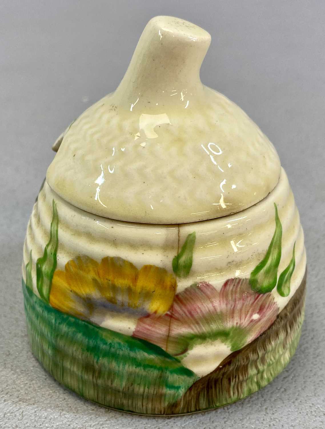 CLARICE CLIFF NEWPORT POTTERY VISCARIA PATTERN HONEY POT & COVER, black printed marks, 8cms (h) - Image 3 of 3