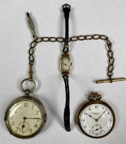 THREE VARIOUS WATCHES, vintage ladies 9ct gold wristwatch, rectangular case, silvered dial with