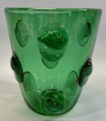 MURANO EMERALD GREEN GLASS ICE BUCKET VASE, with applied prints, 22 (h) x 19.5cms (diam.)