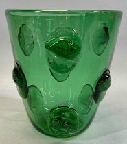 MURANO EMERALD GREEN GLASS ICE BUCKET VASE, with applied prints, 22 (h) x 19.5cms (diam.)