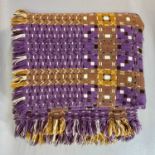 WELSH WOOLEN BLANKET, purple, beige and cream geometric pattern, double sided and fringed, 190 x